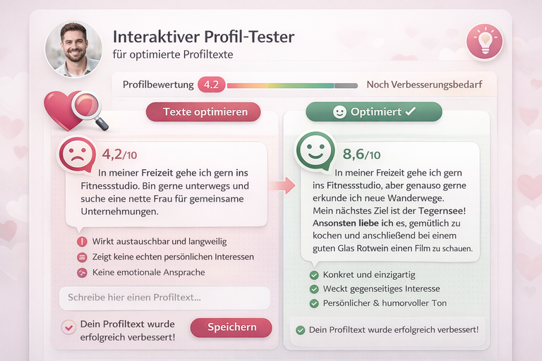 Interaktiver Profil-Tester für optimierte Profiltexte